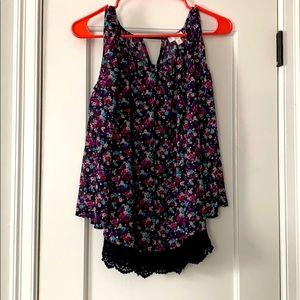 Charming Charlie’s Sheer Floral Shoulder Cut Out